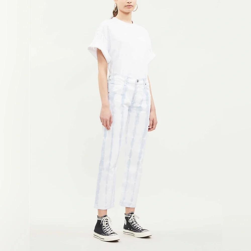 Citizens of Humanity Emerson Slim Boyfriend Tie Dye Jeans White Blue 28